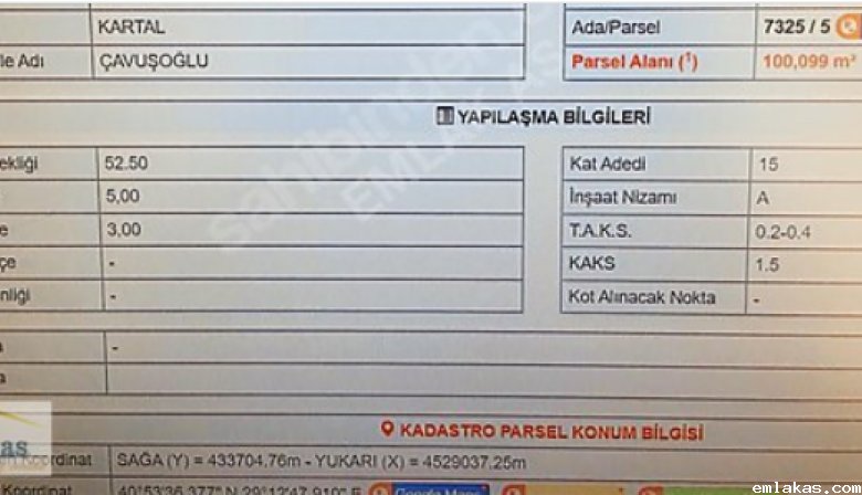 İSTANBUL KARTAL YUNUS MAH SATILIK ARSA